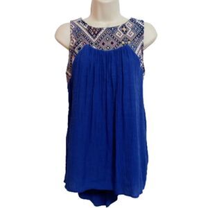 Doe & Rae Woven Gauze Tapestry Top Blue Medium